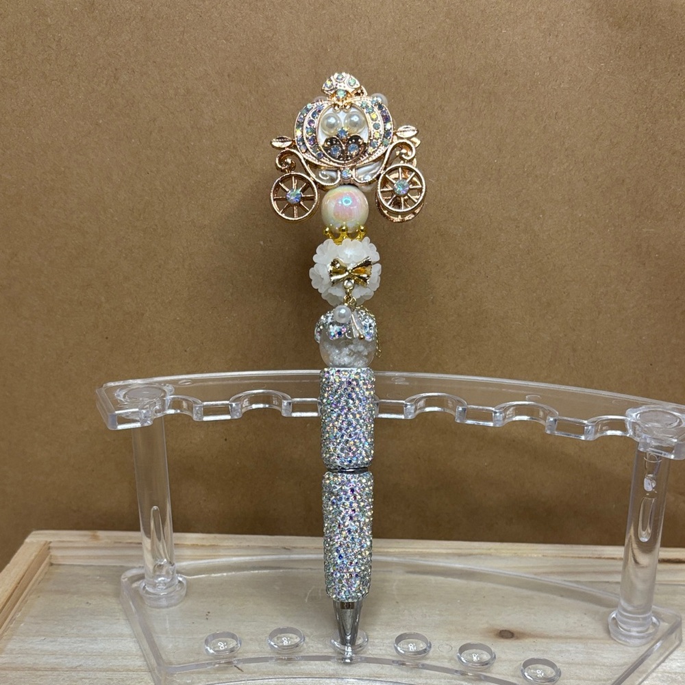 Crystal Glitter Fairy Tale Carriage Ballpoint Pen - Gold Accents